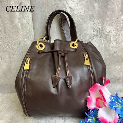 Vintage Old CELINE Brown Leather Tote Bag Handbag From Japan