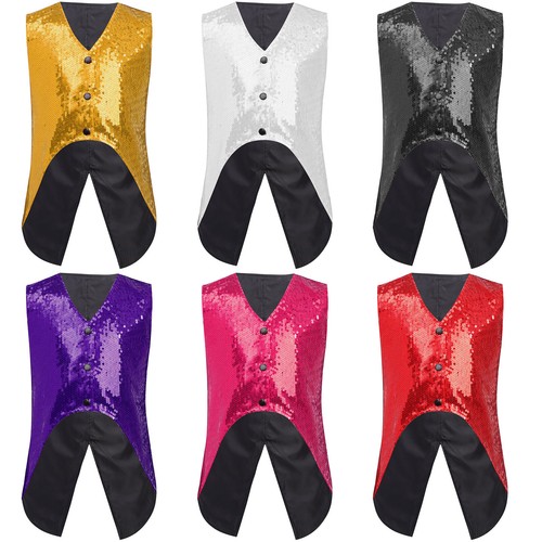Kids Boys Vest Dance Waistcoat Competition Tailcoat Jazz Blouse Formal Stage - Picture 3 of 53