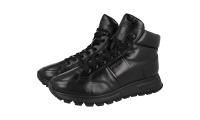 LUXURY PRADA PRAX01 SHEARLING HIGH-TOP SNEAKERS SHOES 4T3471 BLACK LEATHER
