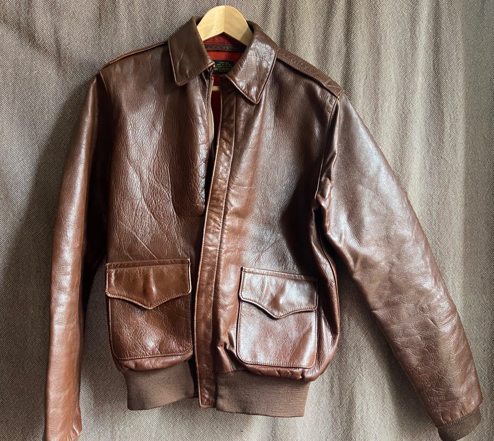 AERO US ARMY AIR FORCE A2 - BROKEN ZIP Goat Leather Jacket SIZE 38 /40