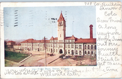 Denver Colorado Postkarte Union Depot Bahnstation Gestempelt 1906