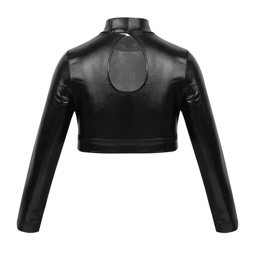 Girls Stretch Long Sleeve Crop Top Dance Gymnastics Turtleneck Blouse Shirt Tops - Picture 38 of 59