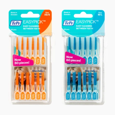 TePe EasyPick Interdental 60 Brush Pack Orange XS/X and Blue M/L Easy Cleaning