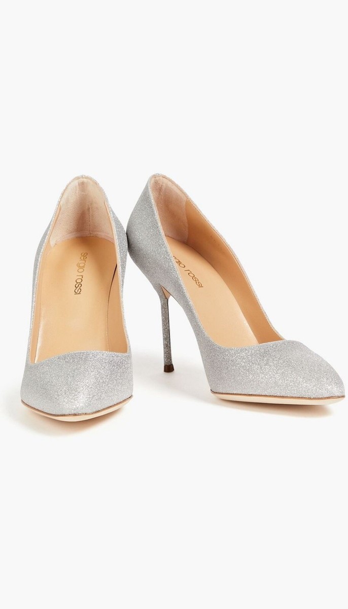 Sergio Rossi Chichi 090 Shiny Silver Leather Point Toe