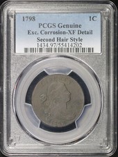 1798 2nd Hair Style Draped Bust Large Cent PCGS XF Details Excessive Corrosion