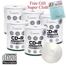 500 Smartbuy 52X CD-R Silver Inkjet Hub Printable Disc + FREE Micro Fiber Cloth