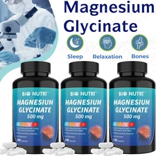 Magnesium Glycinate 500mg Chelated Magnesium Bisglycinate for Bone Health Nerves