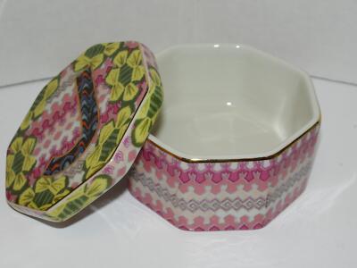Anthropologie 3'' Ceramic Trinket Box w Letter ''J'' Monogram - Pink Yellow Green
