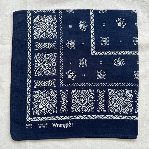 Vintage 100% Cotton Bandana Navy Blue Geometric Floral Handkerchief Made in USA - Picture 2 of 3