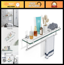 20" Tempered Glass Bathroom Shelf with Towel Bar - Wall Mount Rustproof Holder,