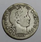 1913-D Barber Quarter 25c Coin - Denver - 90% Silver