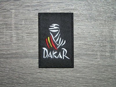 Dakar Off Road Rally Racing White/Black Embroidered Iron On Patch 2'' x 2.25''