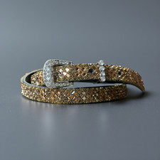Gold Rhinestone in Black Leather Cowboy Hat Band. Banda de sombrero vaquero.
