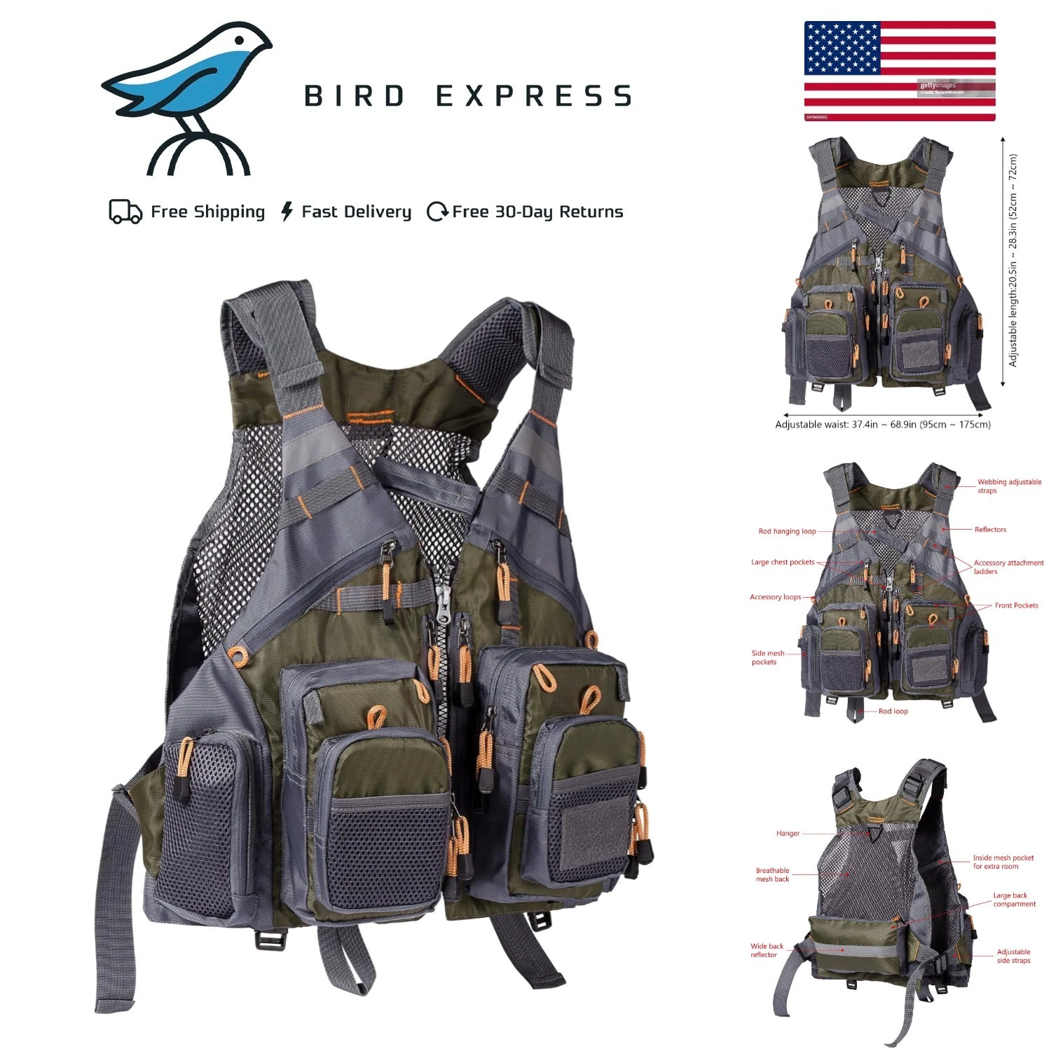 Adjustable Fishing Vest - Men Women Outdoor Fly Bass Fishing Outdoor Activities
