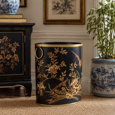 Hand Painted Chinoiserie Metal Waste Basket B...