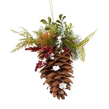 Set of 2 Woodland Artificial Pinecone and Berry 9" Ornaments