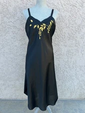 Vintage Val Mode Black Satin Nightgown Lingerie Slip Dress - Medium