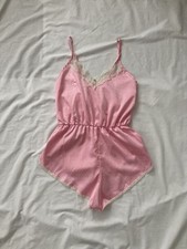 Vintage 80s Femme Lingerie Romper Pink Lace Women s S/M Teddy Coquette Romantic