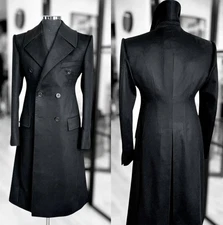 Fashion Woolen Blend Coat Men Black Over Jacket Overcoat Double Breasted Long