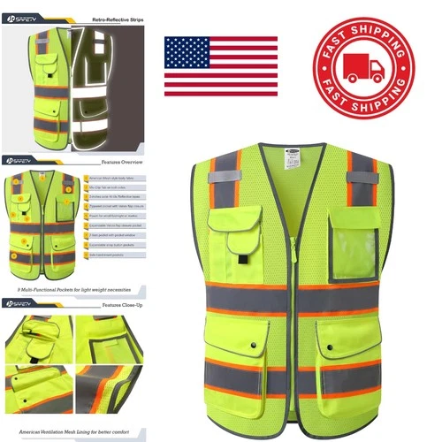 Unisex High Visibility Vest with 9 Pockets for Municipal Workers and Contractors - product listing photo