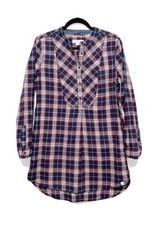 Treasure & Bond Red Blue Plaid Popover Shirt Dress