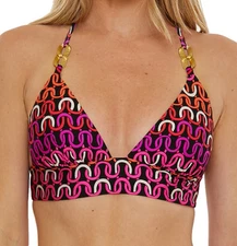 Trina Turk Swim Women Echo Banded Chain Halter Swim Top Multicolored Size 8 $98