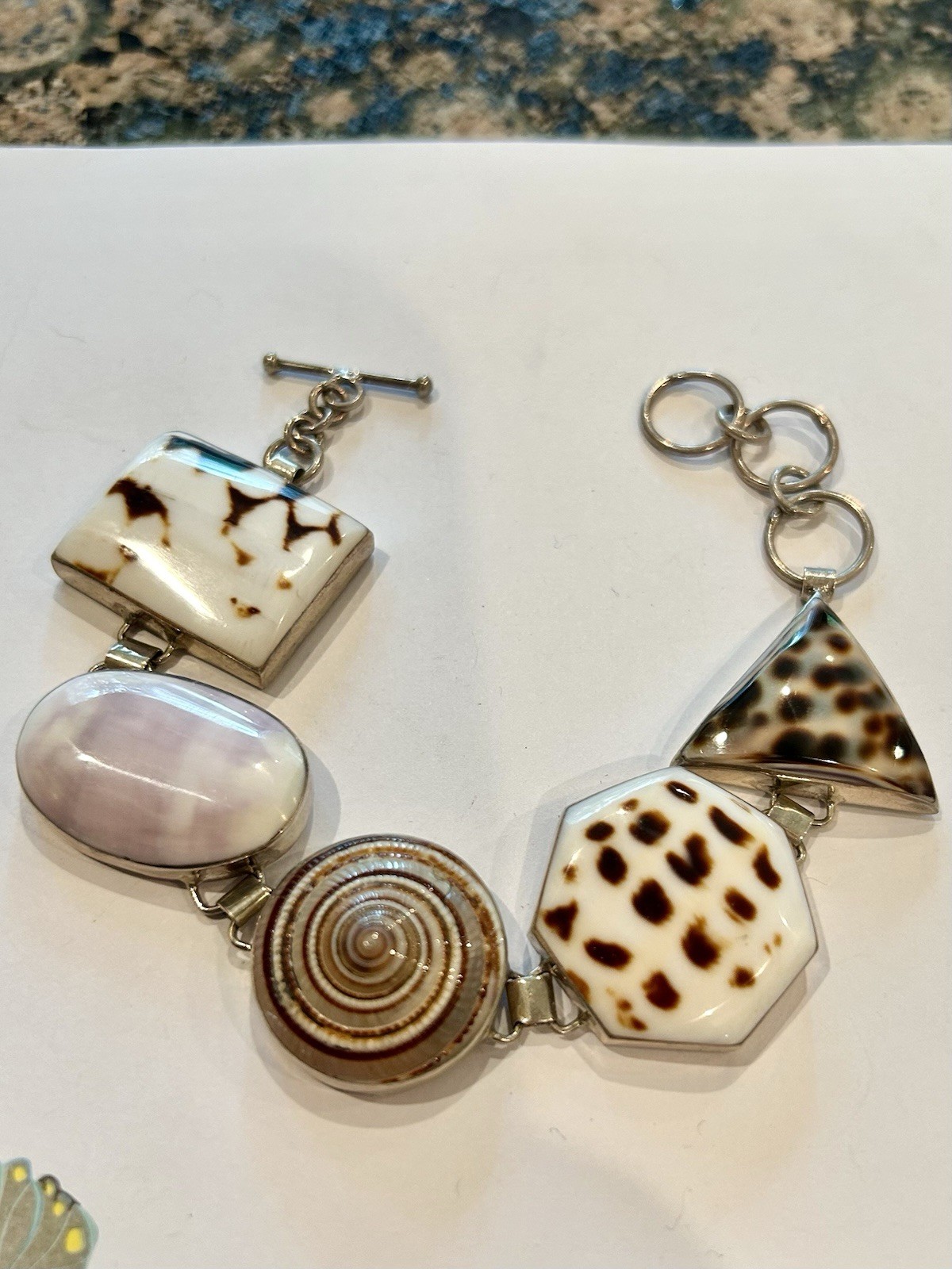 Vintage Sterling Silver Multi shell Bracelet 925 … - image 3