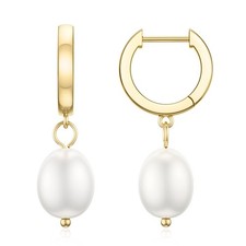 Pearl Drop Earring Gold Huggie Small Hoop Earrings with Freshwater Cultured Pear