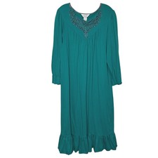 VTG Nightdress Long Sleeve Nightgown Lace Trim Ruffle Hem Small Cotton Sleepwear