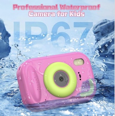 CHAKEYAKE  S72 Kids Digital Camera Video Kid 1080P Pink IP67 Waterproof swimming