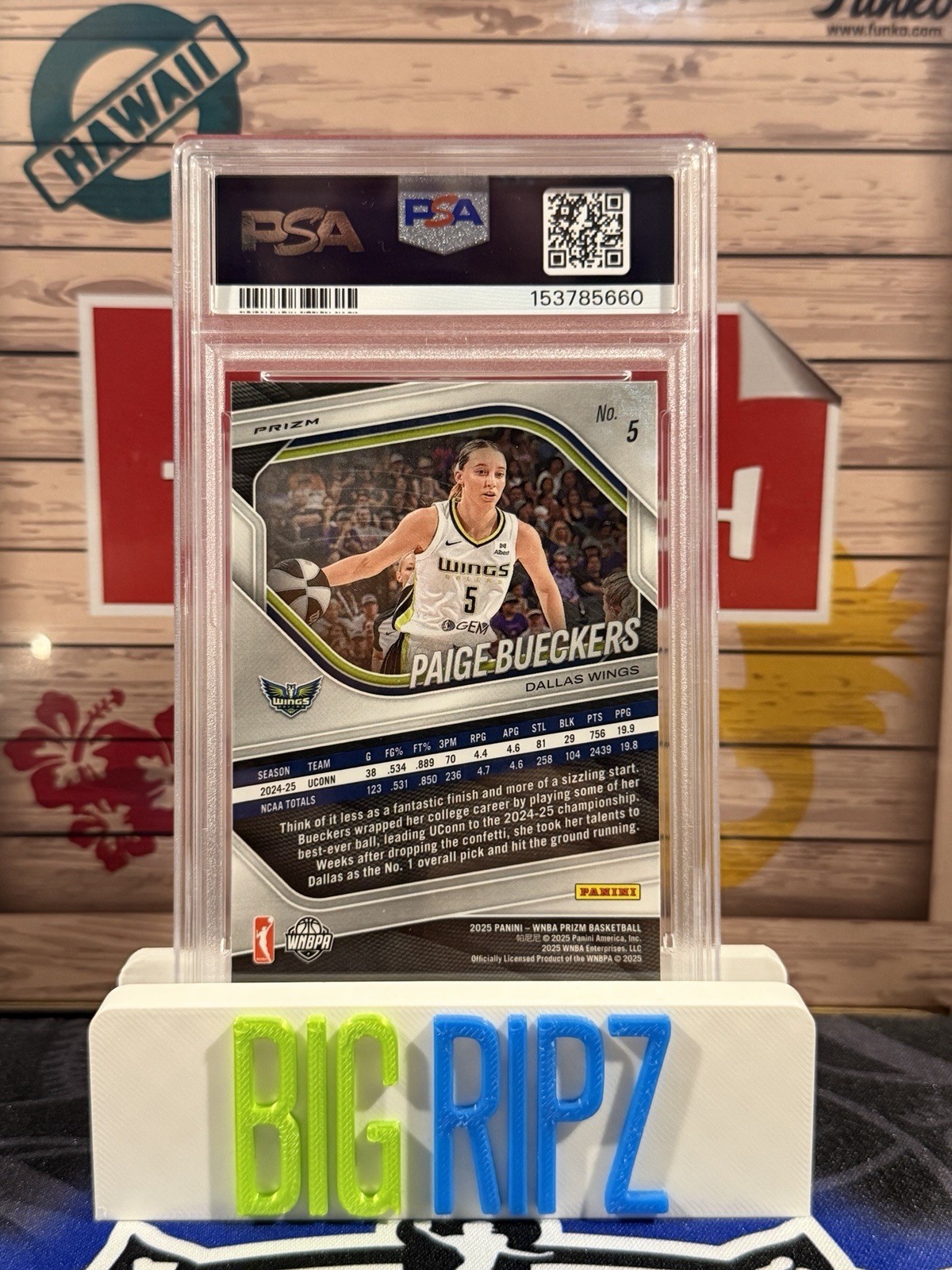 Paige Bueckers 2025 Prizm WNBA #5 Rookie Blue Velocity Wings | PSA 10 Gem Mint view 2