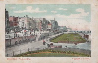 Brighton Kings Road promenade Sussex UK c1908 - vintage Postcard Original