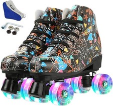 Roller Skates Women  Men PU Leather High-top Adult Roller Derby Skate Wheels