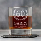 Personalised 60th Birthday Crest Glass Tumbler Whiskey Gifts & Box Engraved