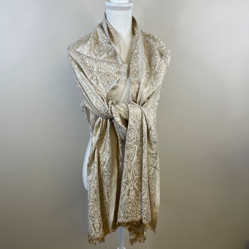 Brooks Brothers Womens Wrap Shawl Fringe Scarf Neutral Capsule Staple Travel - Picture 3 of 10