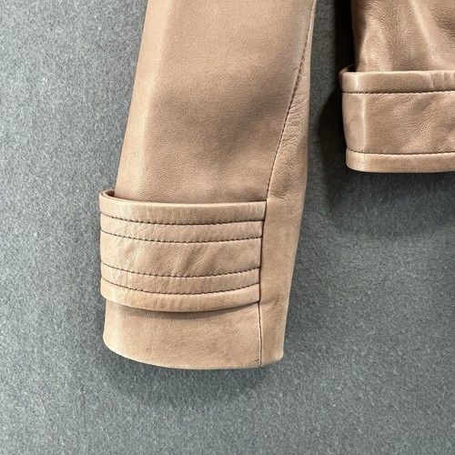 Mango Jacket Size M Womens Genuine Leather Biker Beige Soft Zip Detail - Picture 2 of 13