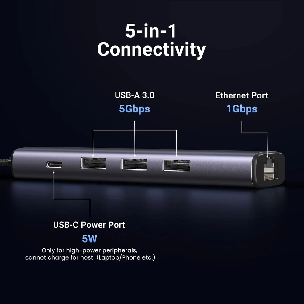 5-in-1 USB 3.0 Hub with Gigabit Ethernet Adapter & RJ45 Port