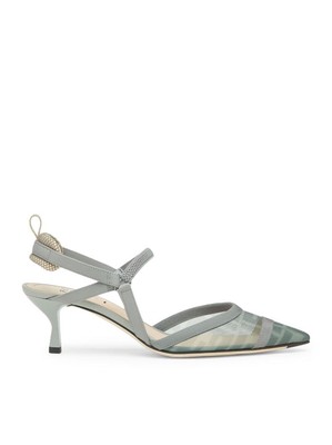 FENDI Colibri Lite $980 Matcha Green FF mesh 55mm Slingback Pumps New