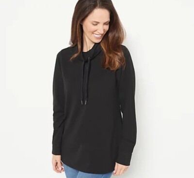 Isaac Mizrahi Live! SOHO French Terry Funnel Neck Pullover Black Medium A459384
