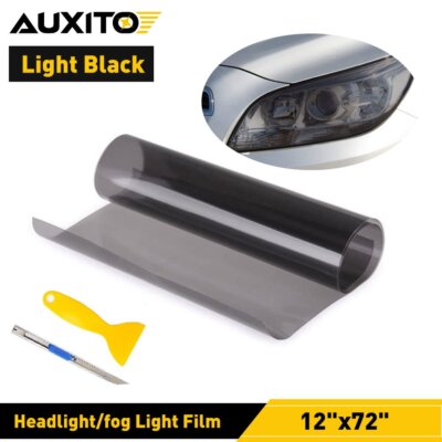Headlight Taillight Fog Window Light Tint Film 12 inchX72 Smoke inch Black