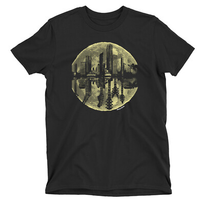 Kinder Moon Guitar City T-Shirt Jungen Mädchen Gitarrist Musik Premium Qualität