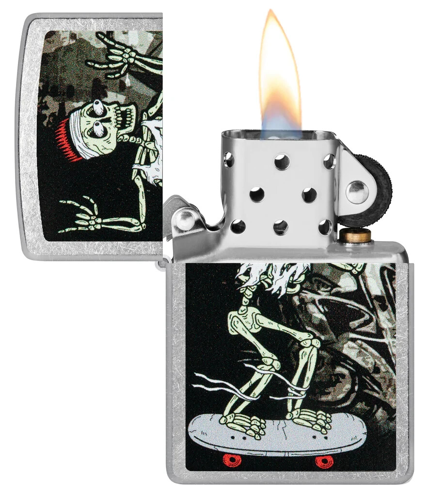 Zippo 48911, Skateboard Skeleton Design, Street Chrome