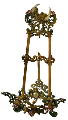 Large Tabletop Art Nouveau Style Painted Metal Display Easel Girl on Moon 22.5''L
