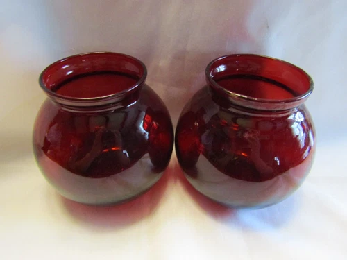 ANCHOR HOCKING DEPRESSION GLASS RUBY RED BALL SHAPED VASE  2-SET