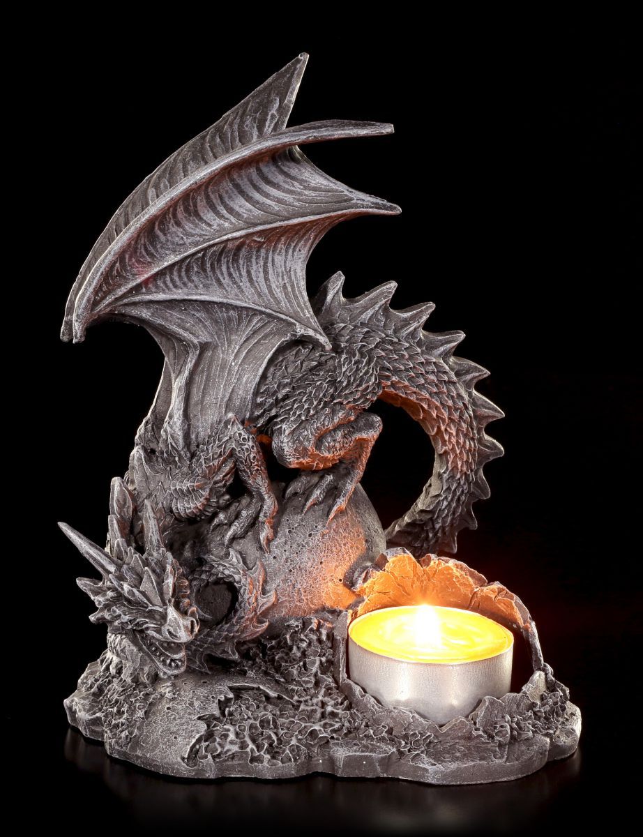 Dragon Tealight Holder Left - Gothic Candle Holder Figure Fantasy