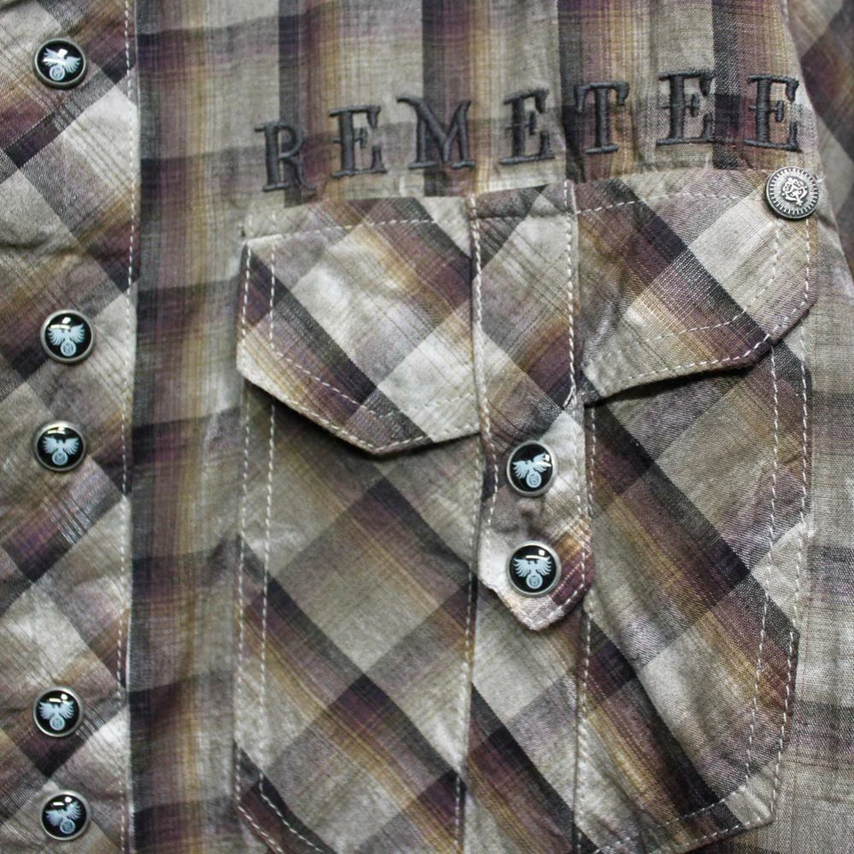 Nueva Camisa a Presión REMETEE Para Hombre Western Pearl Marrón Cruz a Cuadros - Súper Precio Foto 3 de 3