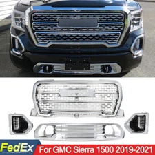 Fit 2019-2021 GMC Sierra 1500 Denali Chrome Front Grille Fog Light Lamp W/ Bezel
