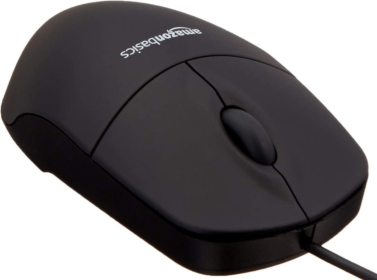 USB Amazon Basics 3Button Wired Computer Mouse Single Black