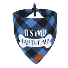 PTDECOR Dog Birthday Party Supplies It’s My Birthday Dog Bandana Blue Plaid B...