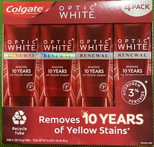 NEW Colgate Optic White Renewal Toothpaste 4.1 oz, 4 Pack. EXP:6/2026